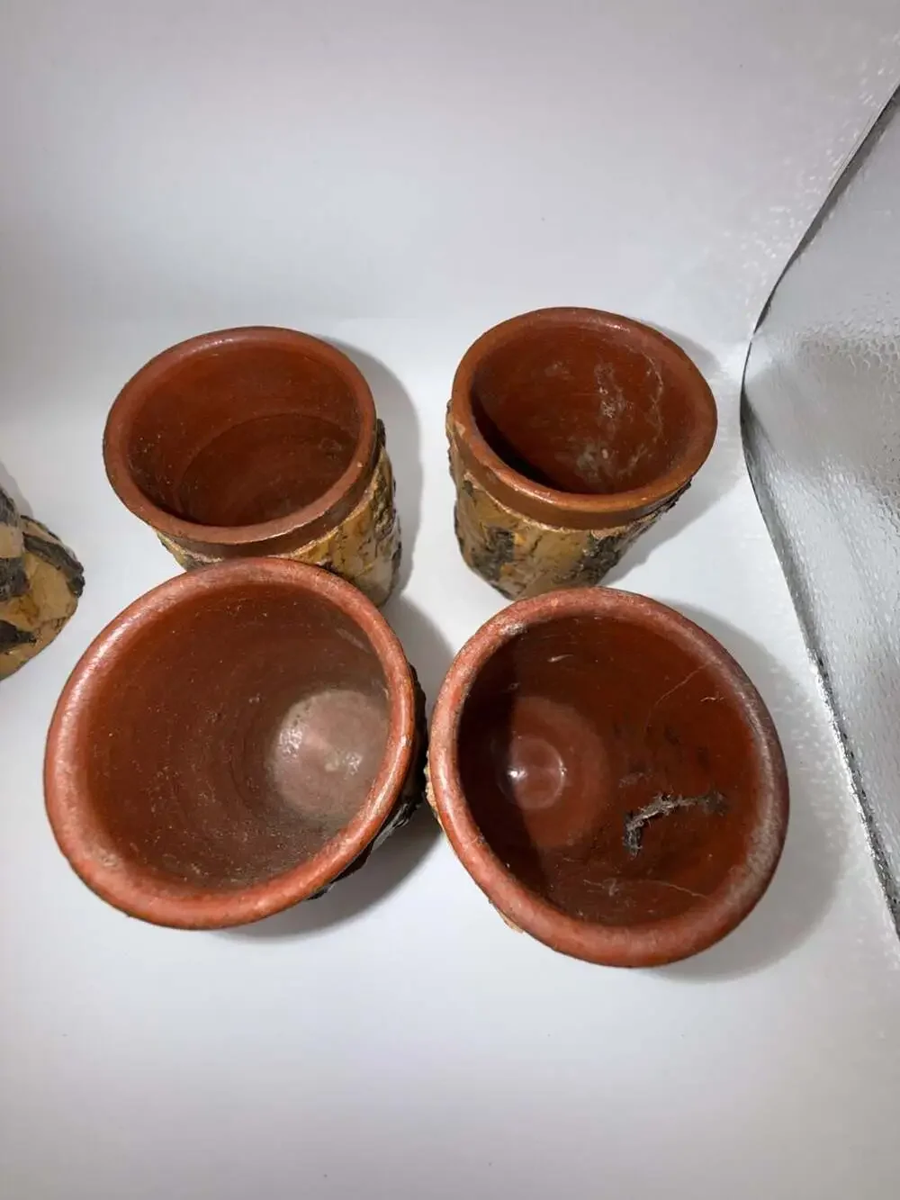 Vintage Italian Cork Bark Covered Pottery Pitcher and Cups Set